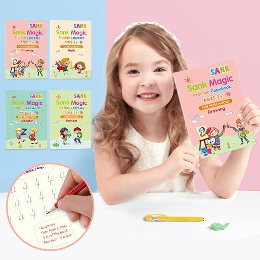 Sank Magic™ Reusable Handwriting Kit (4 BOOKS,1 PEN,1 GRIP,10 REFILL)